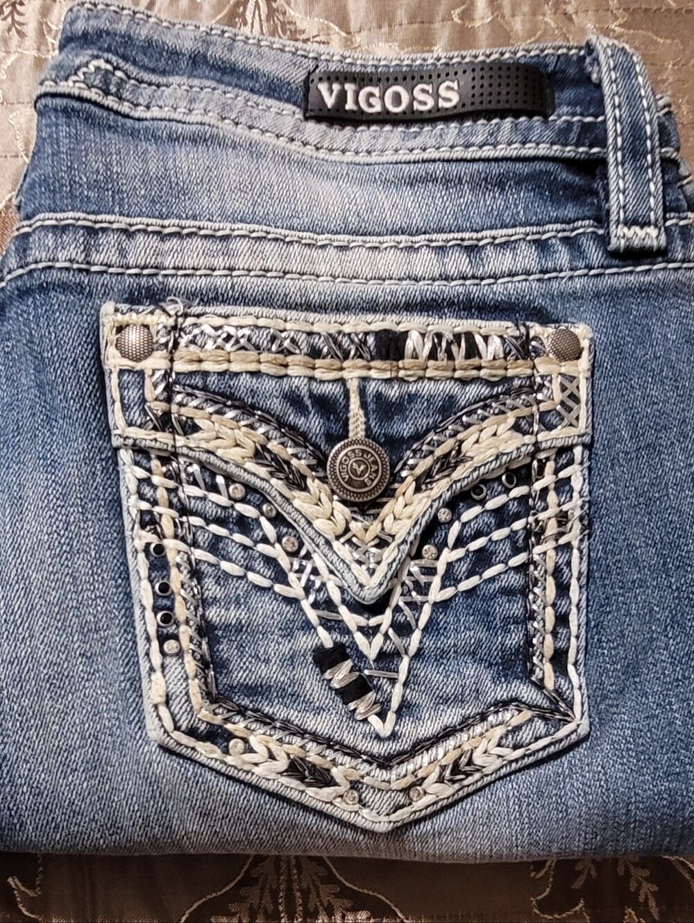 Vigoss Heritage Fit Capri Jeans Size 5/6 Thick Stitch Embroidered Pockets